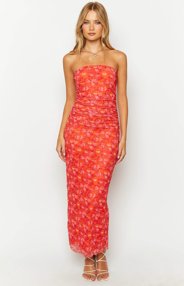 Imogen Orange Floral Print Maxi Dress