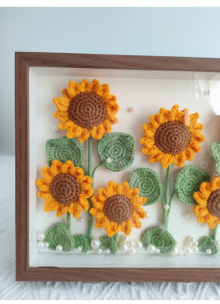 Rustic Handmade Crochet Sunflower Frame – Light-Up Home Decor Art