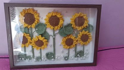 Rustic Handmade Crochet Sunflower Frame – Light-Up Home Decor Art