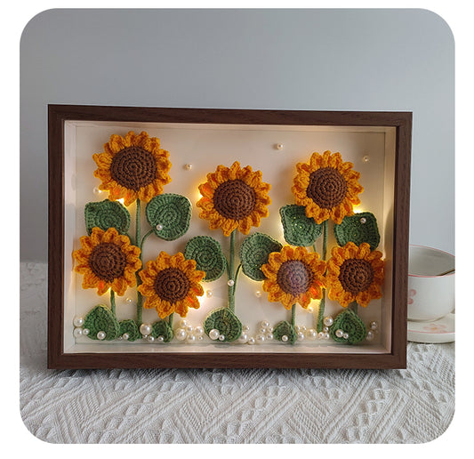 Rustic Handmade Crochet Sunflower Frame – Light-Up Home Decor Art