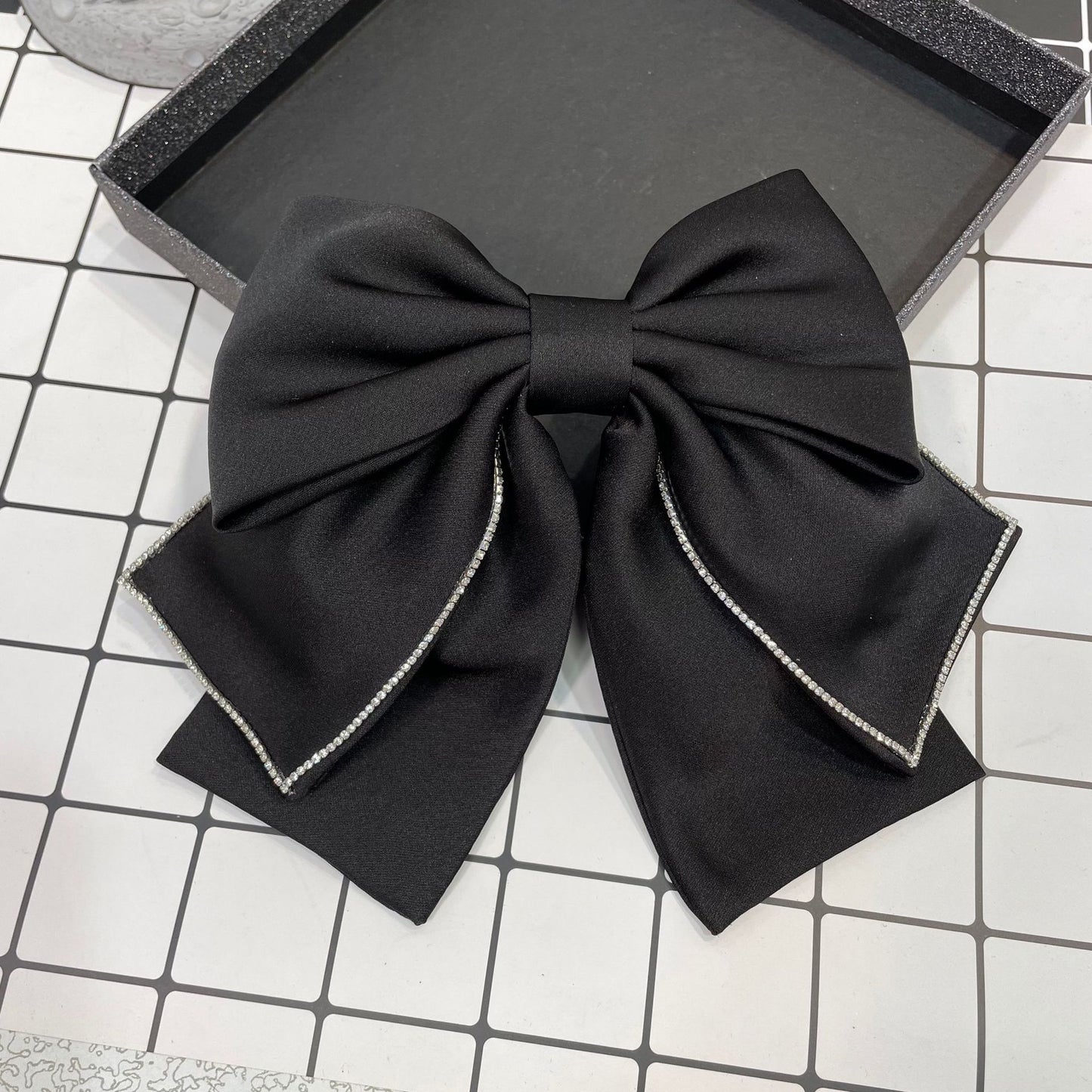 Satin Bow Barrette with Rhinestone Accents