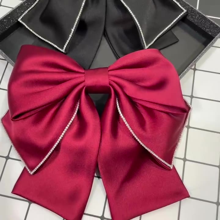 Satin Bow Barrette with Rhinestone Accents