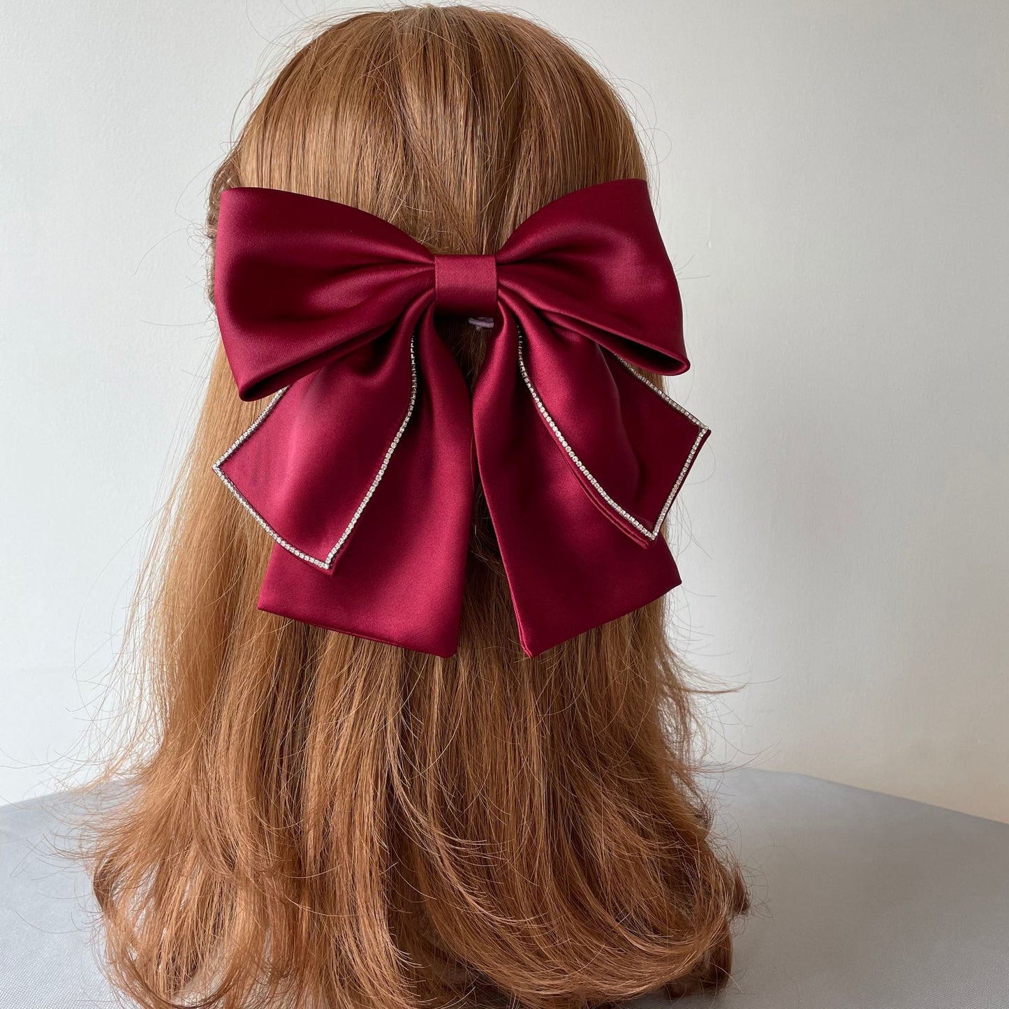 Satin Bow Barrette with Rhinestone Accents