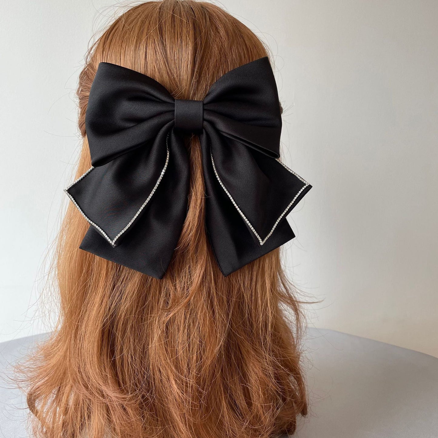 Satin Bow Barrette with Rhinestone Accents