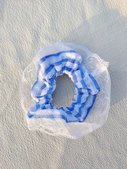 Striped Lace Scrunchie – Classic Blue and White