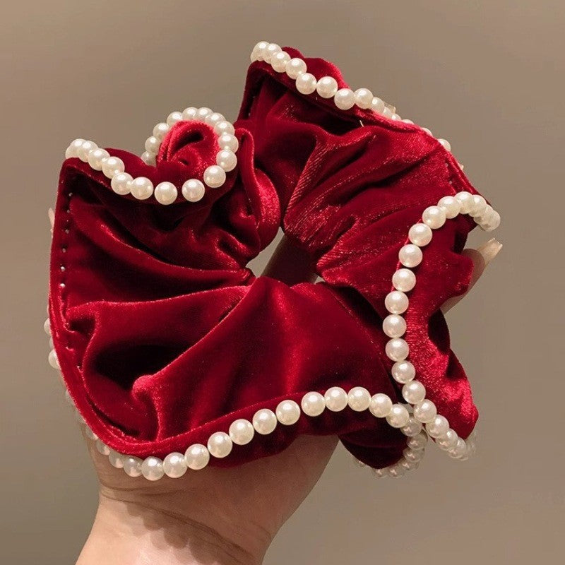 Velvet Pearl-Trimmed Oversized Scrunchie