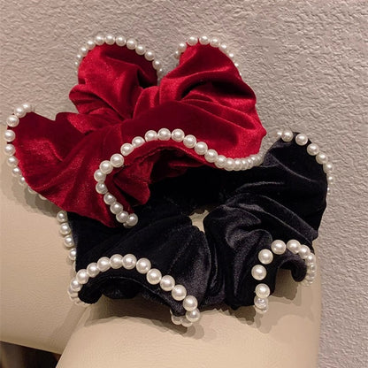 Velvet Pearl-Trimmed Oversized Scrunchie