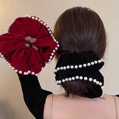 Velvet Pearl-Trimmed Oversized Scrunchie