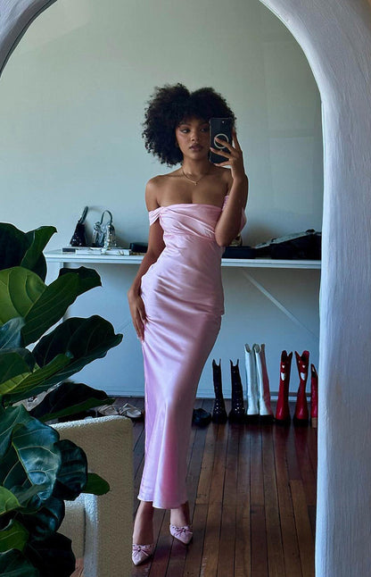 Ella Light Pink Off Shoulder Formal Maxi Dress