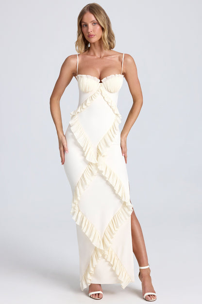 Pliss¨¦ Ruffle-Trim Maxi Dress in Ivory