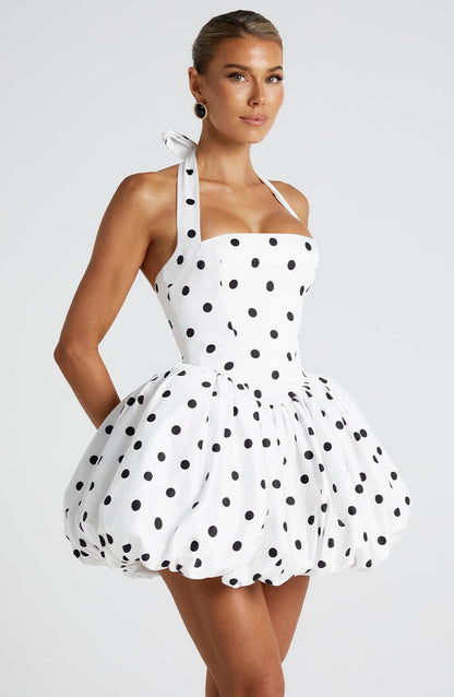 Maricia Mini Dress - Black Polka Dot Print