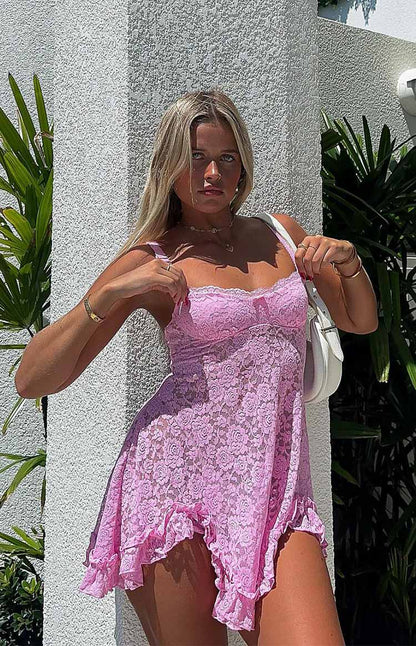 All Mine Pink Lace Mini Dress