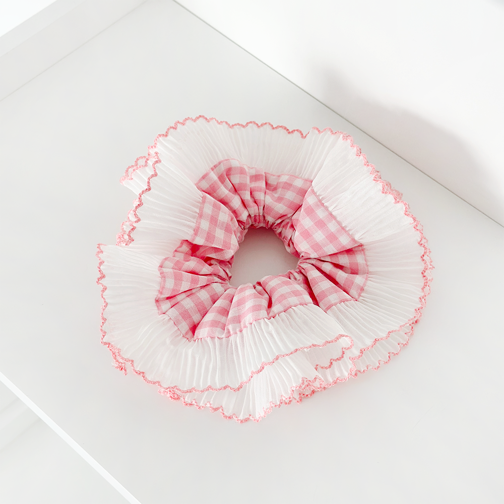 Crinkle Scrunchie?-? Pink Gingham