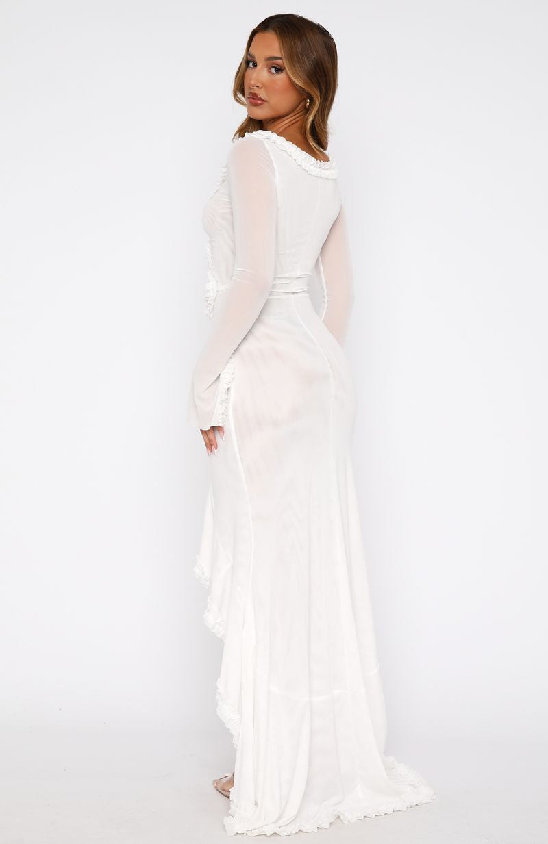 It Takes Time Long Sleeve Mesh Maxi Dress White